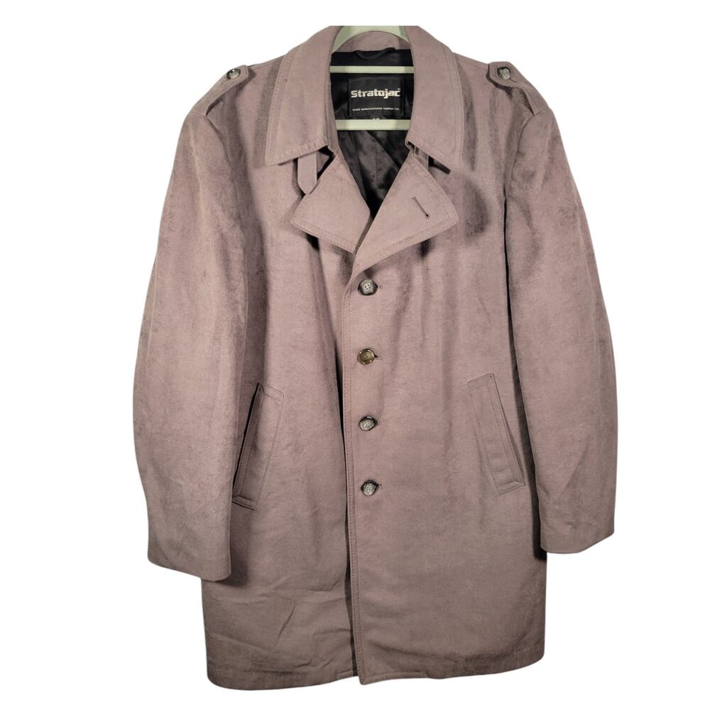Vintage 70s Stratojac Men's Gray Suede Trench Overcoat Size 46 XL Western